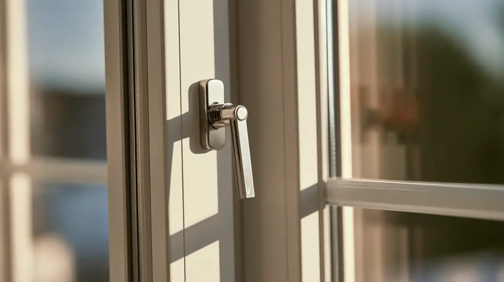 Pilzkopfzapfen eines Fensterbeschlags greift in ein Sicherheitsschließblech